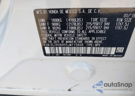 2018 Honda Hr-V Ex из США, поврежденный, VIN 3CZRU6H55JM715606